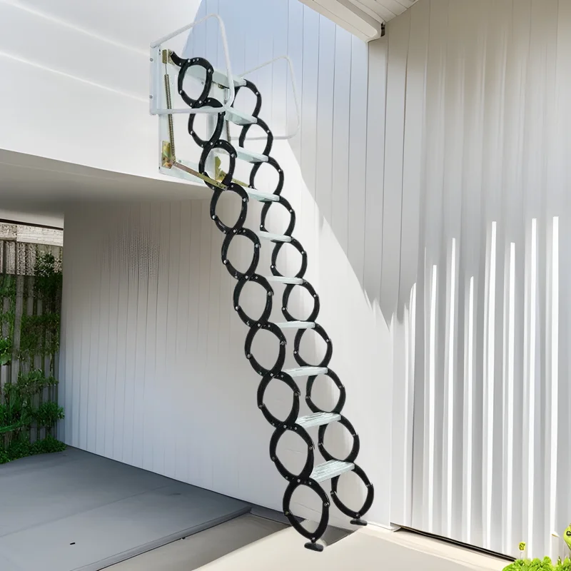 Wall Mounted Retractable Wooden Staircase Folding Telescopic Ladder Home Attic Indoor Outdoor Use