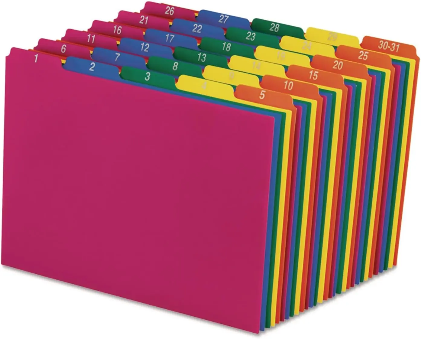 

31 Daily Top Tab File Guides, 1-31 Numbers, Assorted Colors, Polypropylene Material