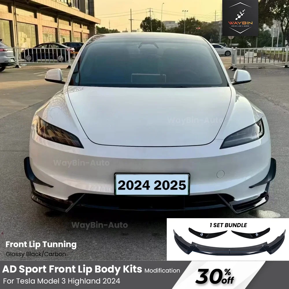 

For Tesla Model 3 Highland 2024 Front Lip Sport Bumper Spoiler Facelift Wind Blade Gloss Carbon Print Rear Spoiler Body Kits