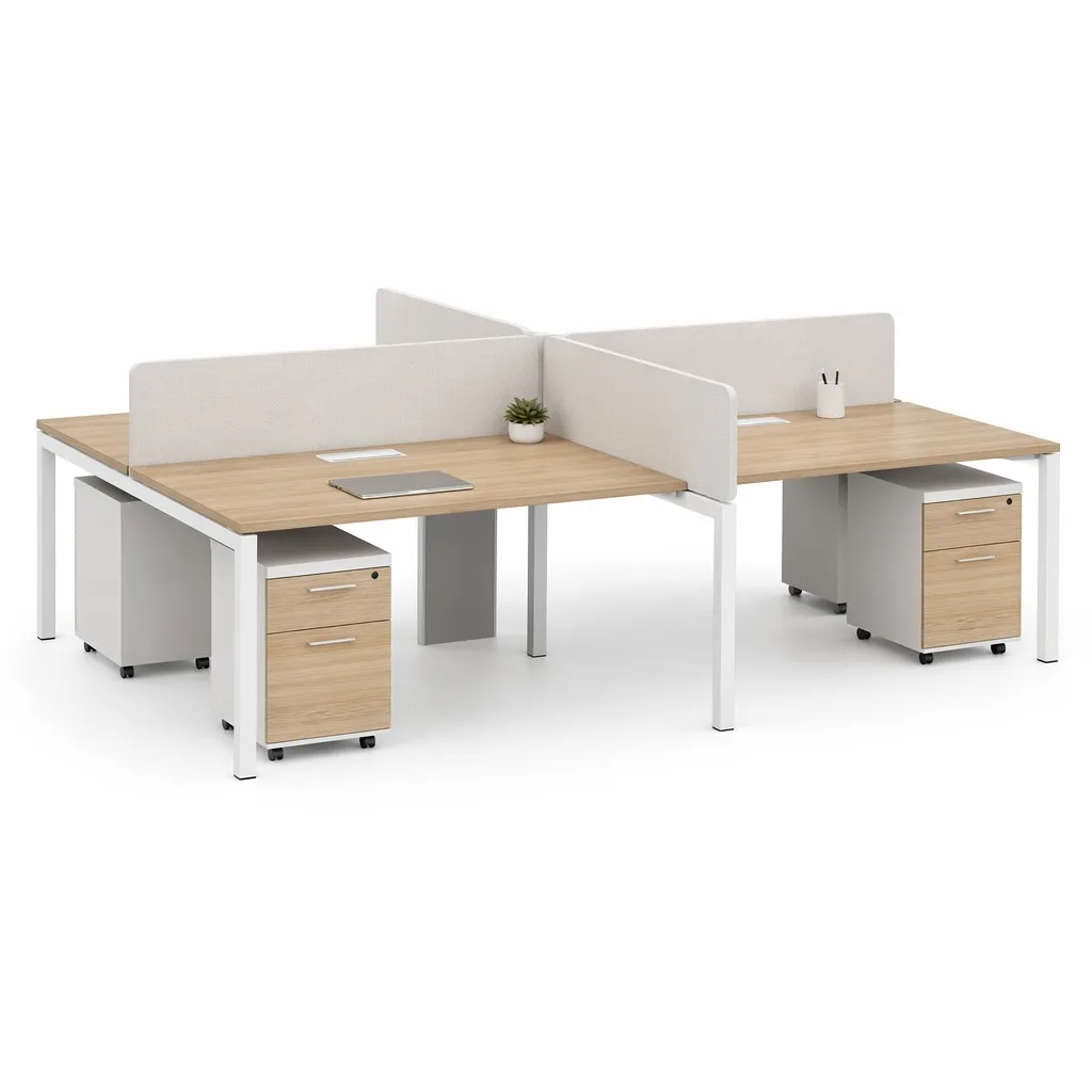Modern Modular Contemporary Office Workstation Easy Assembly Sturdy Stone Frame 4-Person Employee Desk For Commercial Use No LED