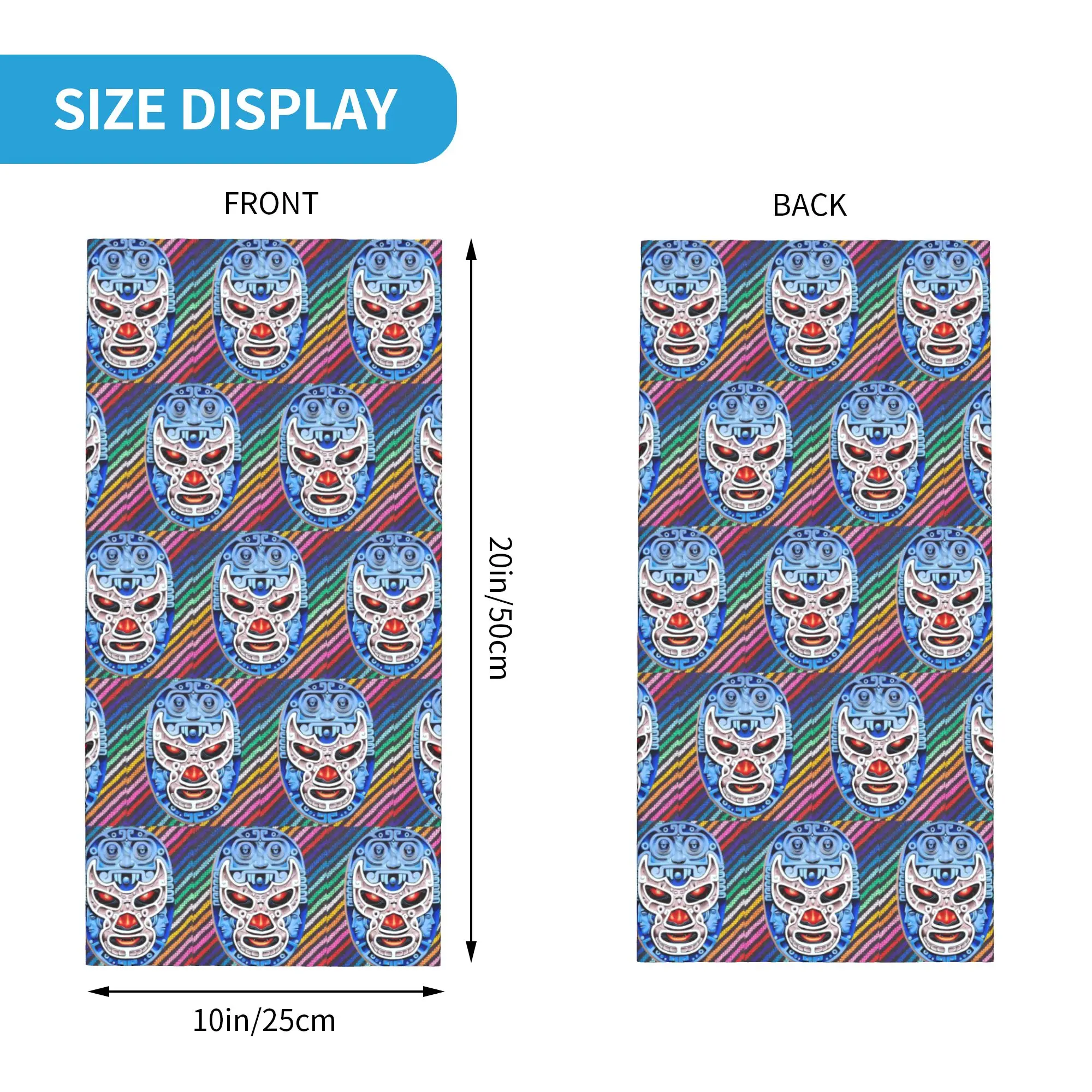Colorful Mexican Wrestler Luchador Bandana Neck Cover Printed Wrap Scarf Balaclava Running for Men Women Adult Breathable
