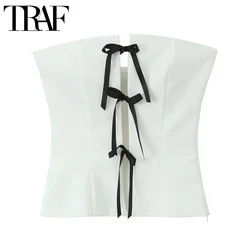 TRAF Bow Cut Out Crop Top Women Off Shoulder Tube Top Female Summer Strapless Backless Sexy Tops Woman Party Corset Tank Top