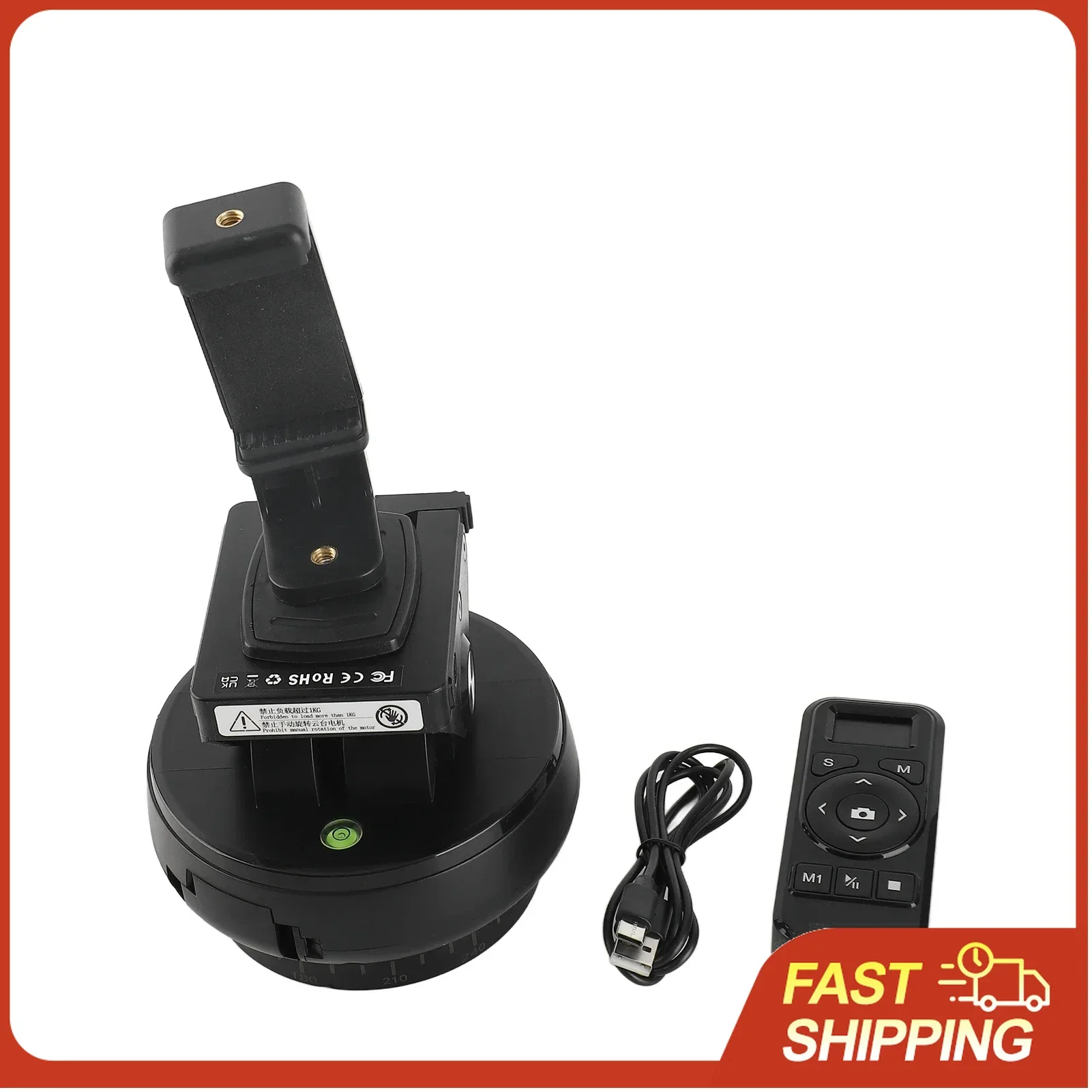 

360 ° Панорамная головка для штатива с беспроводным пультом ДУ на 100 м, 9 уровней регулировки скорости, нагрузка до 1 кг, с креплением для телефона