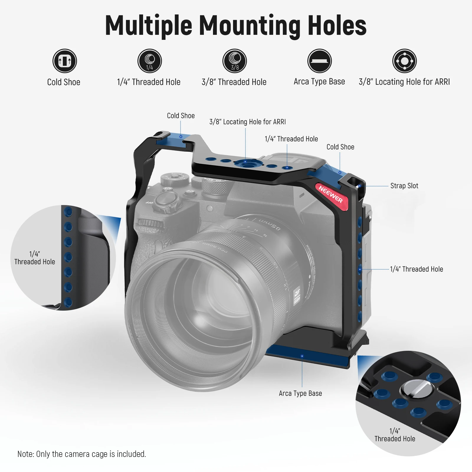 NEEWER Gabbia per fotocamera completa per Sony a7R V/a7R IV/a7 IV/a7S III/a1 Videocamera in alluminio Rig con accesso completo/tipo Arca QR Base Rig