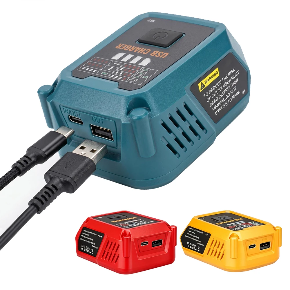 2 In1 100W Battery Charger Power Adapter Compatible for Makita/Dewalt/Milawukee/Bosch Battery with USB-A/C for Phones Tablets