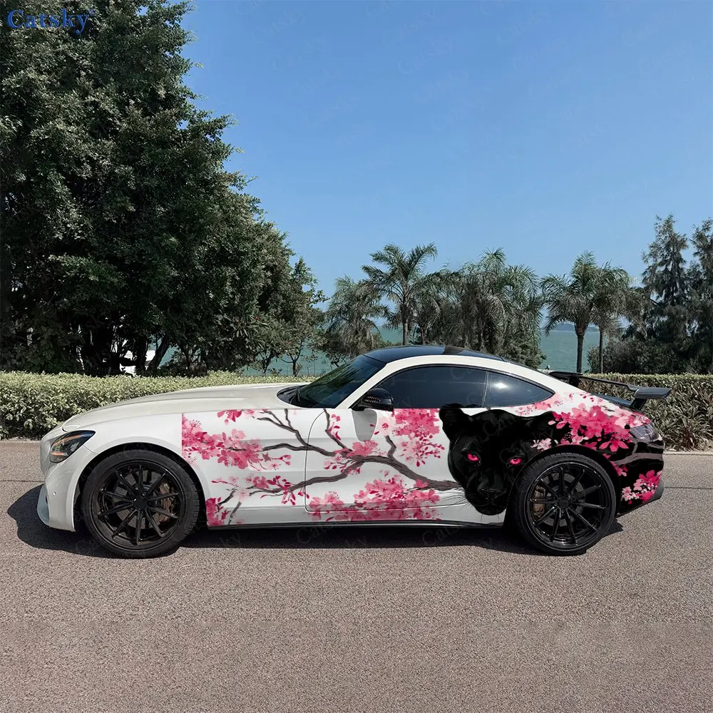 

2pcs Floral Realm Black Panther Car Side Wraps, Self-Adhesive PVC Waterproof & Scratch-Resistant Stickers, Car Accessory Gift