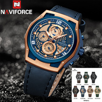 NAVIFORCE Men Watch Sport Top Brand Luxury Military Chronograph Date Original Wristwatch Genuine Leather Quartz Male Clock 8051