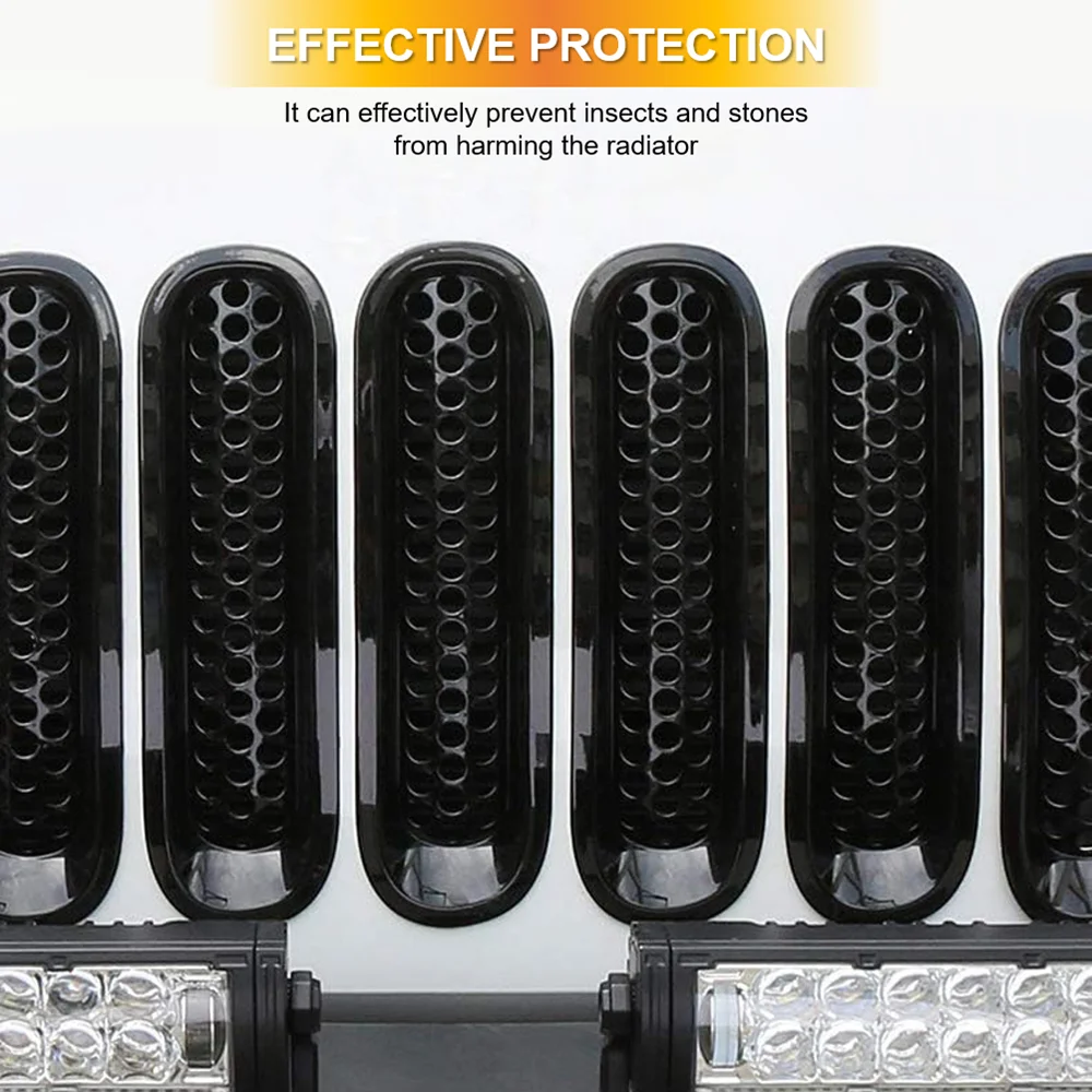 7PCS Car Front Bumper Racing Grills For Jeep JK Wrangler 2007-2017 Replacement Snap-On Black Grille Exterior Modification Parts - view 5