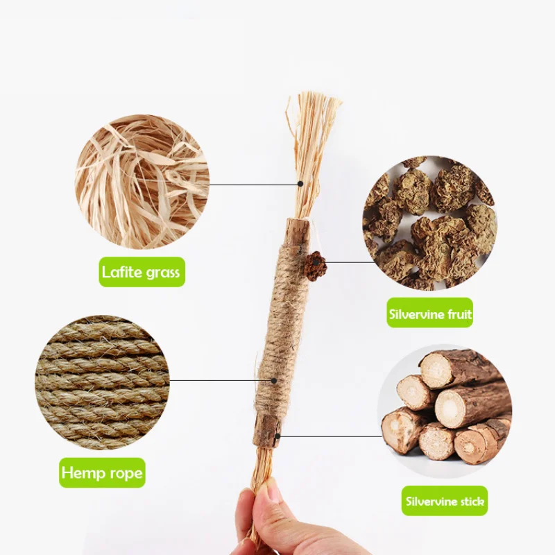 1 Pc Cat Silvervine Chew Stick Toy Polygonum Kitty Bite Raffia Grass Pet Supplies Cleaning Teeth Stick Pet Cat Toy Hemp Rope