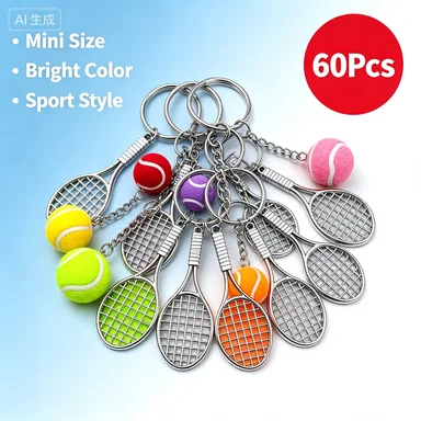 60Pcs Mini Tennis Racket and Tennis Ball Keychain,Sport Themed Key Holder Jewelry for Men Women Sports Enthusiasts