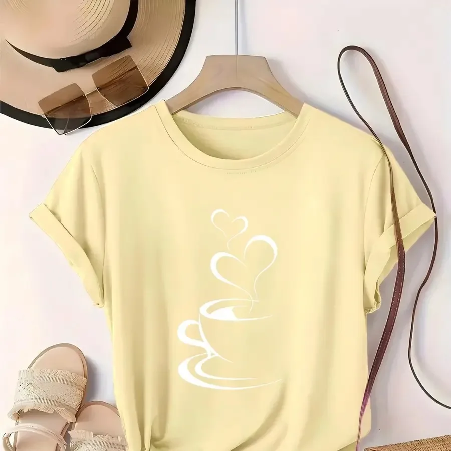 

【Новая модель】Новая женская футболка больших размеров, топ на весну, лето, осень, с короткими рукавами, с принтом, женская одежда, с круглым вырезом C