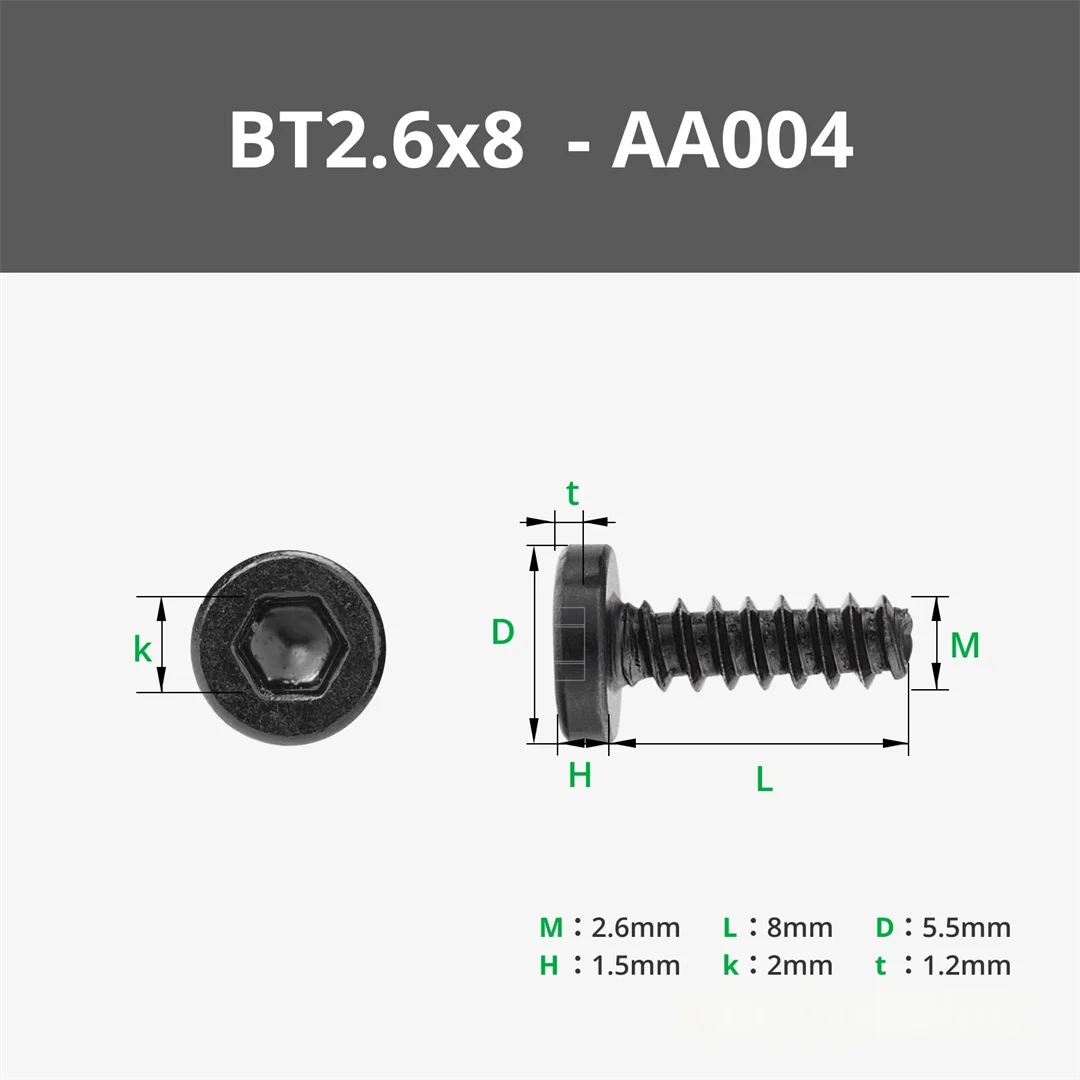 Tuozhu 3D Printing Model Special Standard Parts BT2.6x8 Cylindrical Head Self tapping Screws (20 pieces) AA004 Maker Treasure Ho