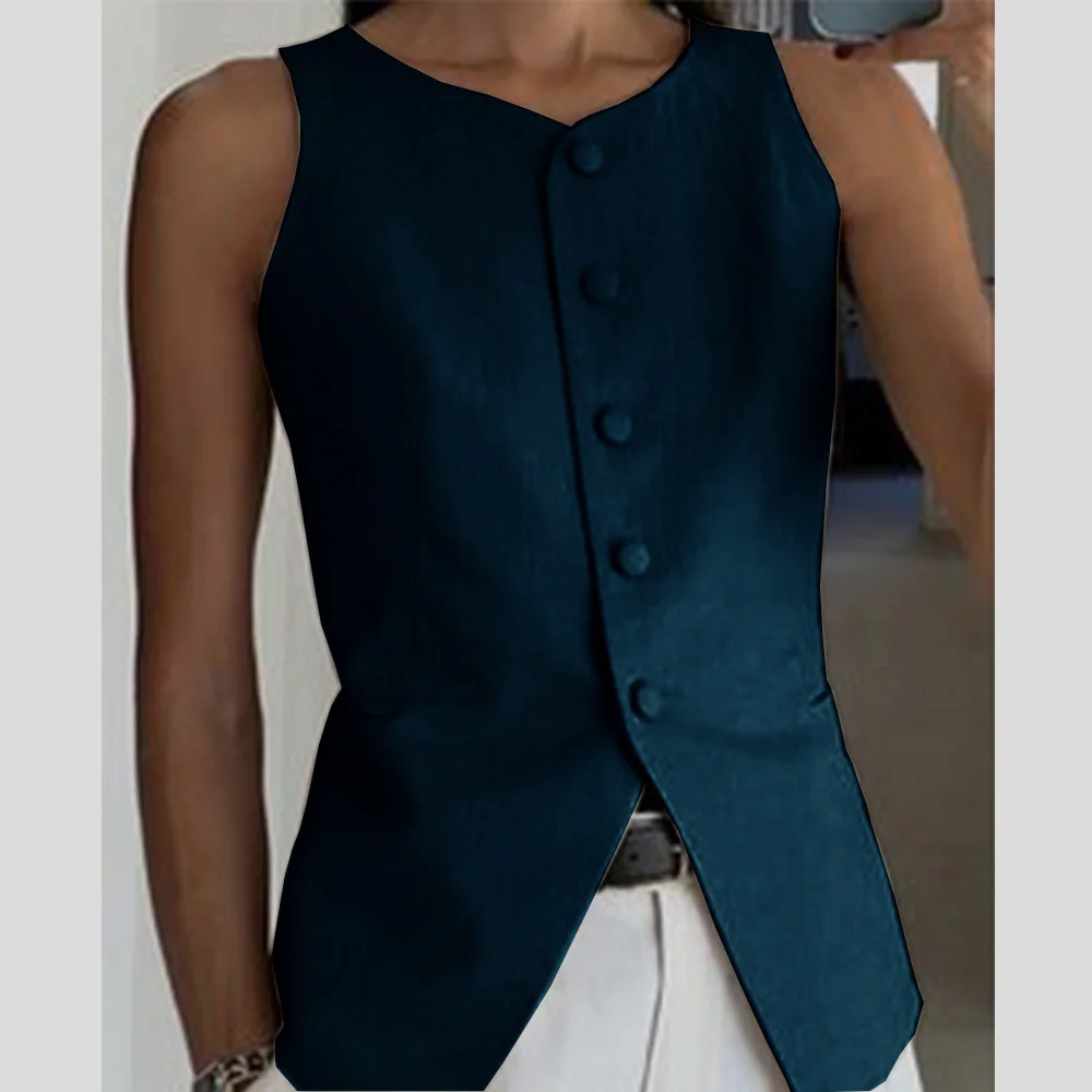 Damesvesten Top O-hals Mouwloos Single-Breasted Zacht En Comfortabel Mode Vrouw Gilet Voor Casual Dagelijks Pak Vest Top