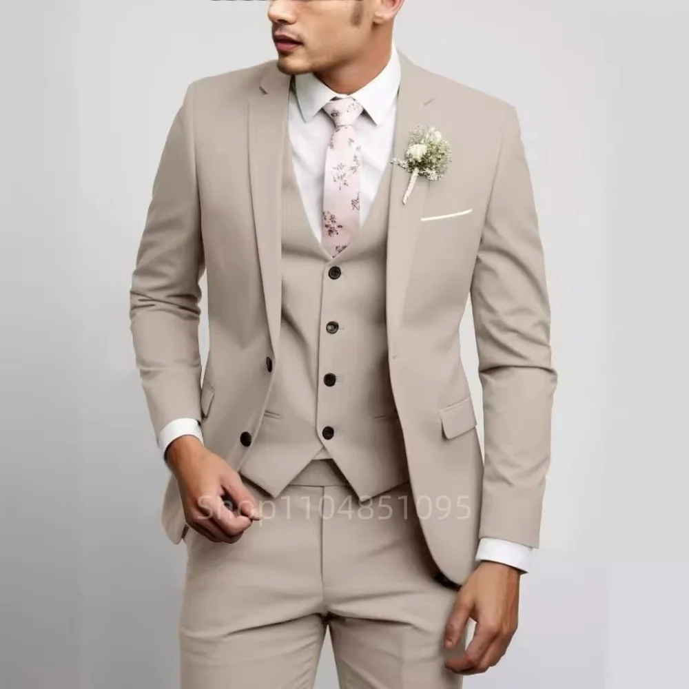 

Suits for Men Slim Fit Luxury Wedding Tuxedos Fashion Mens Blazer Vest Pants 3 Pieces Foraml Business Suits Sets