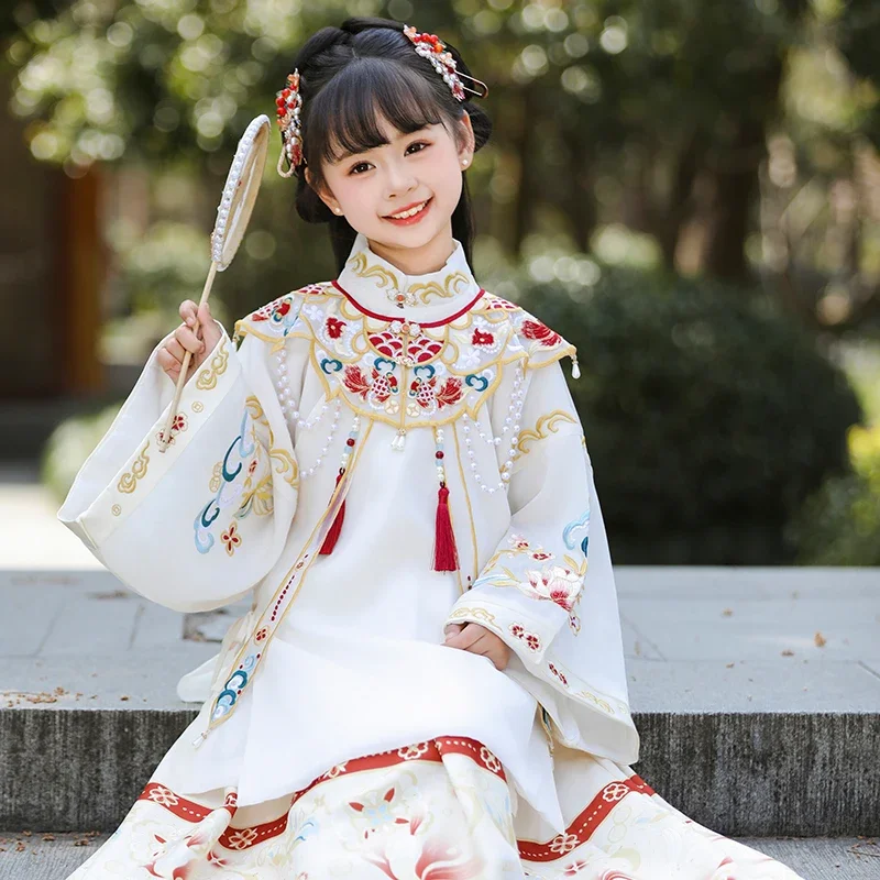 Children Ming Hanfu girls Spring Summer Chinese style Tang suit super Fairy ancient suit 2024 new (with fringe decoration)