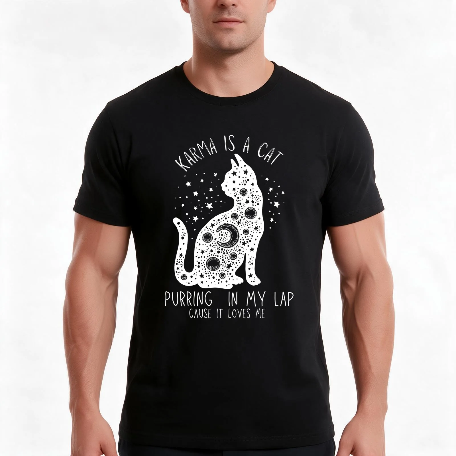Karma Is A Cat Purring In My Lap Cause It Loves Me T-Shirt Summer Casual Cotton Tee Oversized Streetwear Tops 100% Cotton