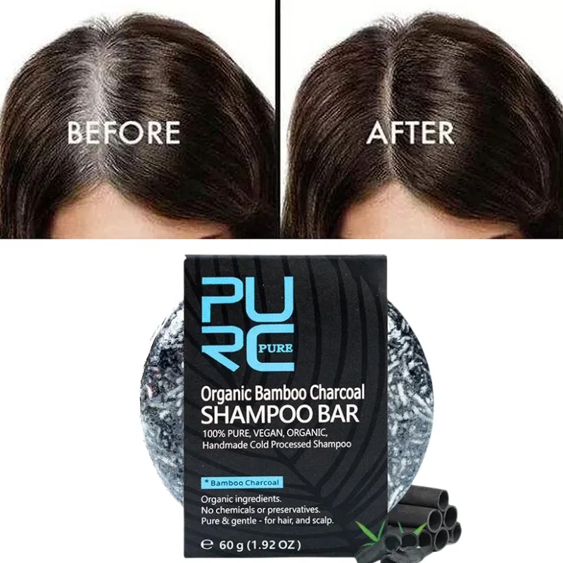Barra de champú de 3 piezas para oscurecer el cabello, jabón de carbón de bambú, limpieza anticaspa, tratamiento espumoso para el cabello, champús