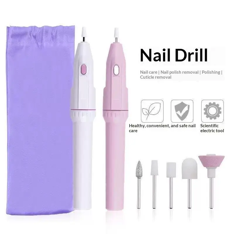 1 Set Portable Cuticle Remover Manicure Pedicure 5 In 1 Electric Nail File Cordless Battery Operated With 5 Attachments