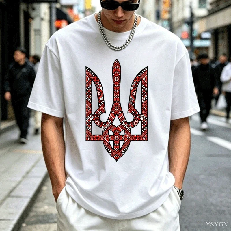 Ukraine Emblem Coat of Arms Tryzub T Shirt Men Women Harajuku Cotton Short Sleeve T-shirt Ukrainian T Shirts Man Clothes Tops