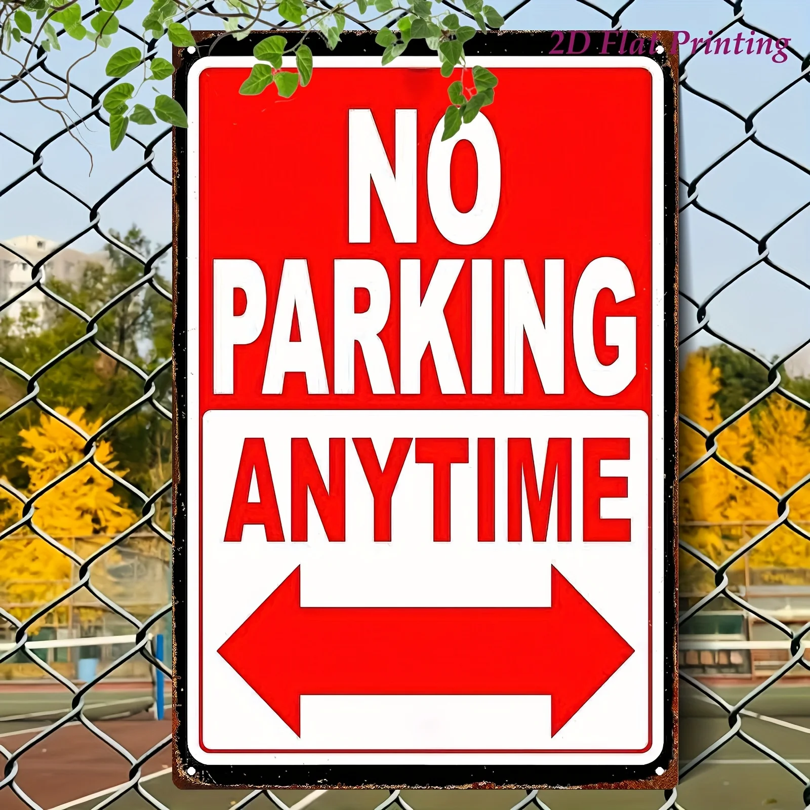 2D Flat Metal Iron Sign, No Parking Tin Sign with Arrow, Vintage Retro Style, Wall Decor for Home, Garage, Office, Insta
