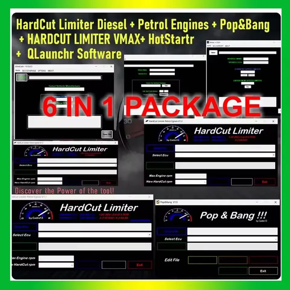 Limitador HardCut Diesel + HARDCUT LIMITER VMAX+ Motores de gasolina + Pop&Bang + HotStartr + QLaunchr Software Diagnóstico reparación de automóviles