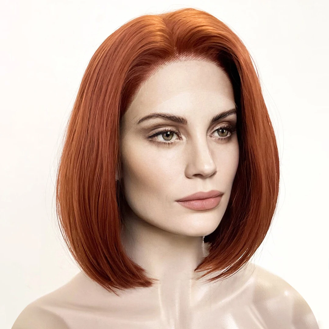 Fantasy Beauty Short Bob Ginger Brown Silky Straight Women Lace Front Wigs Glueless 12Inches Easy Wear Lolita Soft Synthetic Wig