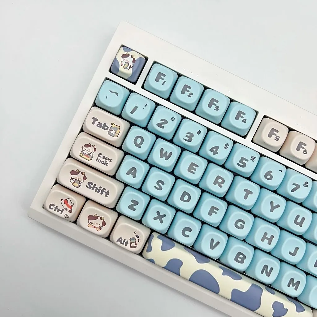 

142 клавиш, милая молочная корова PBT Keycap MOA Profile, сделай сам, индивидуальные синие клавиши, набор для Cherry Switch, игровая механическая клавиатура