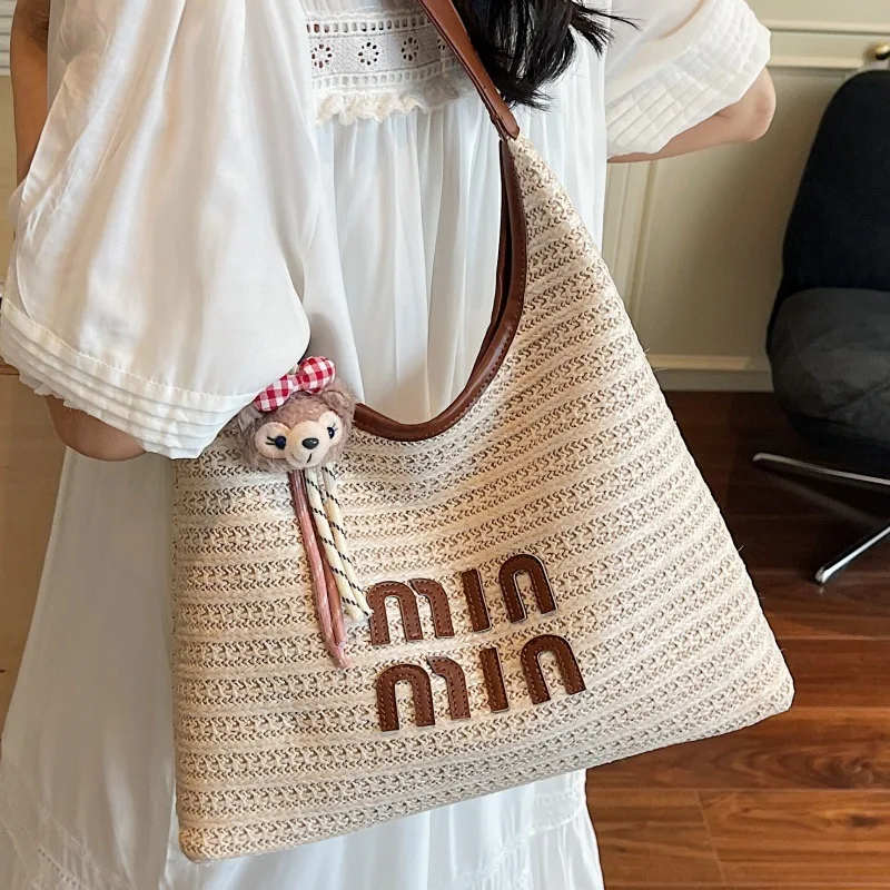 

2025 New Woven Tote Bag - Women's Large Straw Beach Bag, Spacious Shoulder Bag for Vacation/Work Handwoven Bag for Daily Use
