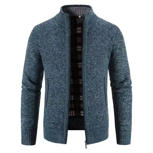 Autumn and Winter Golf Thick Knitted Sweater for Men, Solid Color Zipper Stand Collar, Slim Fit Knitted Cardigan for Men, Casual