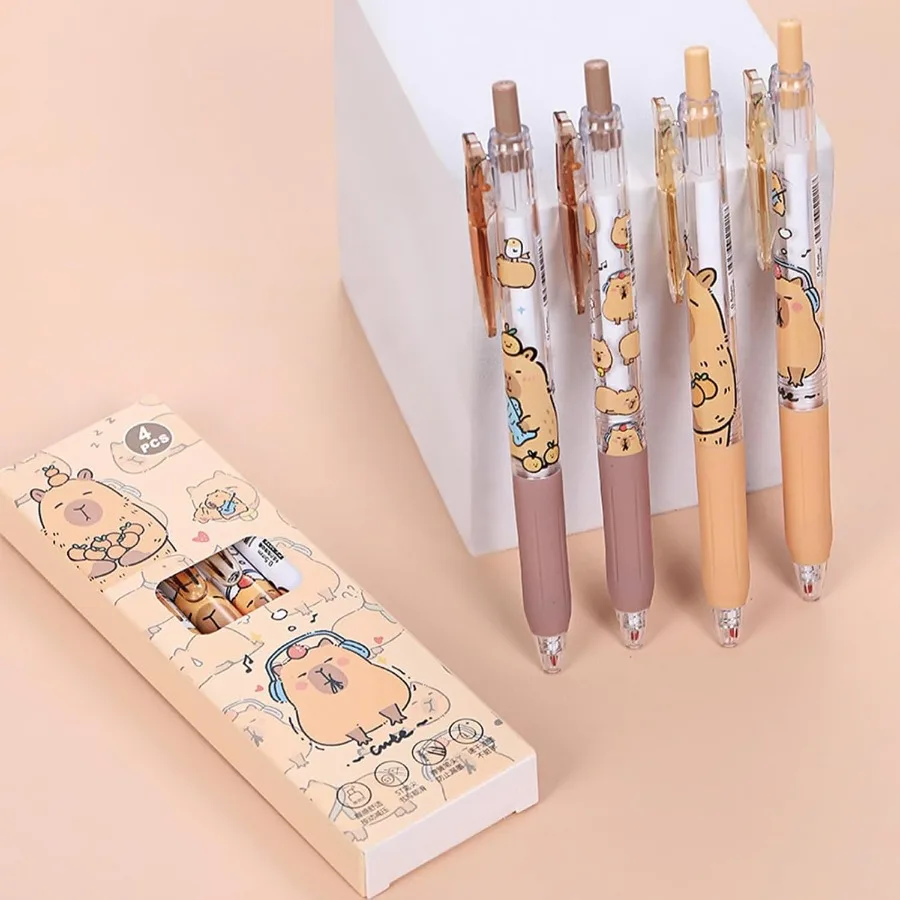 4 Pcs Cute Retractable Cartoon Capybara Pens 0.5mm Black Writing Pens 4Pcs Capybara