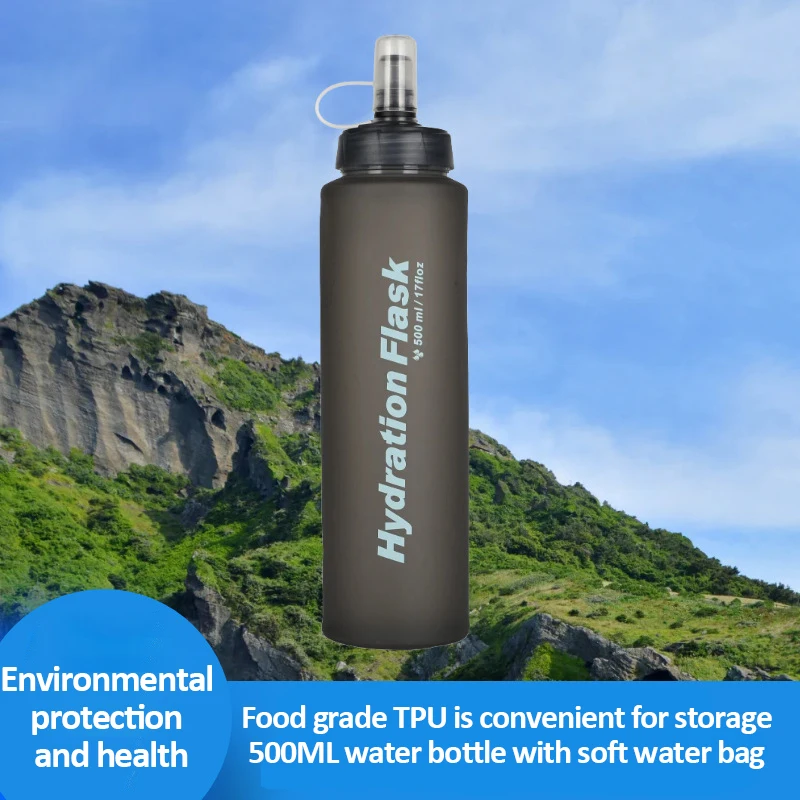 500ML Outdoor Soft Bottle BPA Folding Free Hydration Water Bottle Portable Sports Water Bag for Running Hiking Cycling Climbing