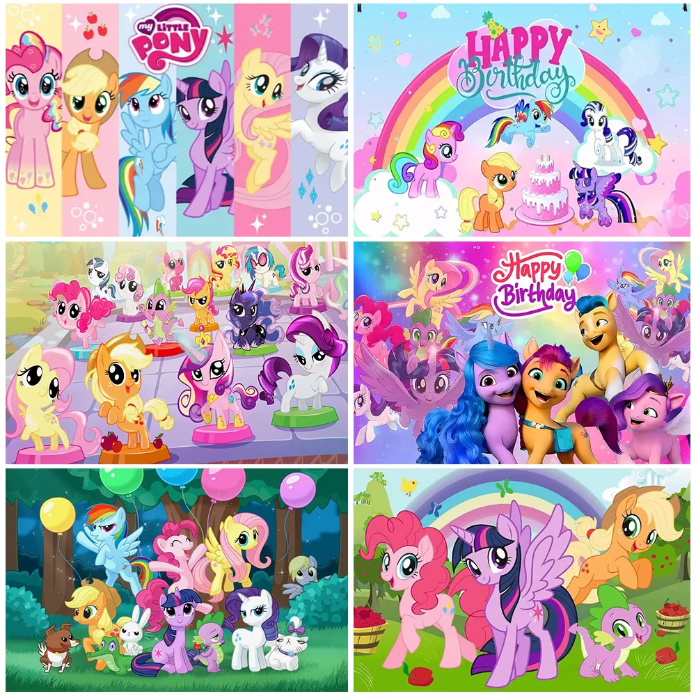 

MINISO Cartoon My Little Pony Backdrop Girl Birthday Party Decorations Cute Pony Photography Background Baby Shower Supplies