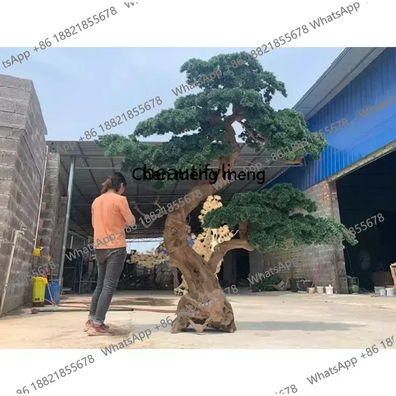 z183    Simulated welcome pine false tree root carving pine Arhat pine indoor window landscape floor-to-ceiling landscaping