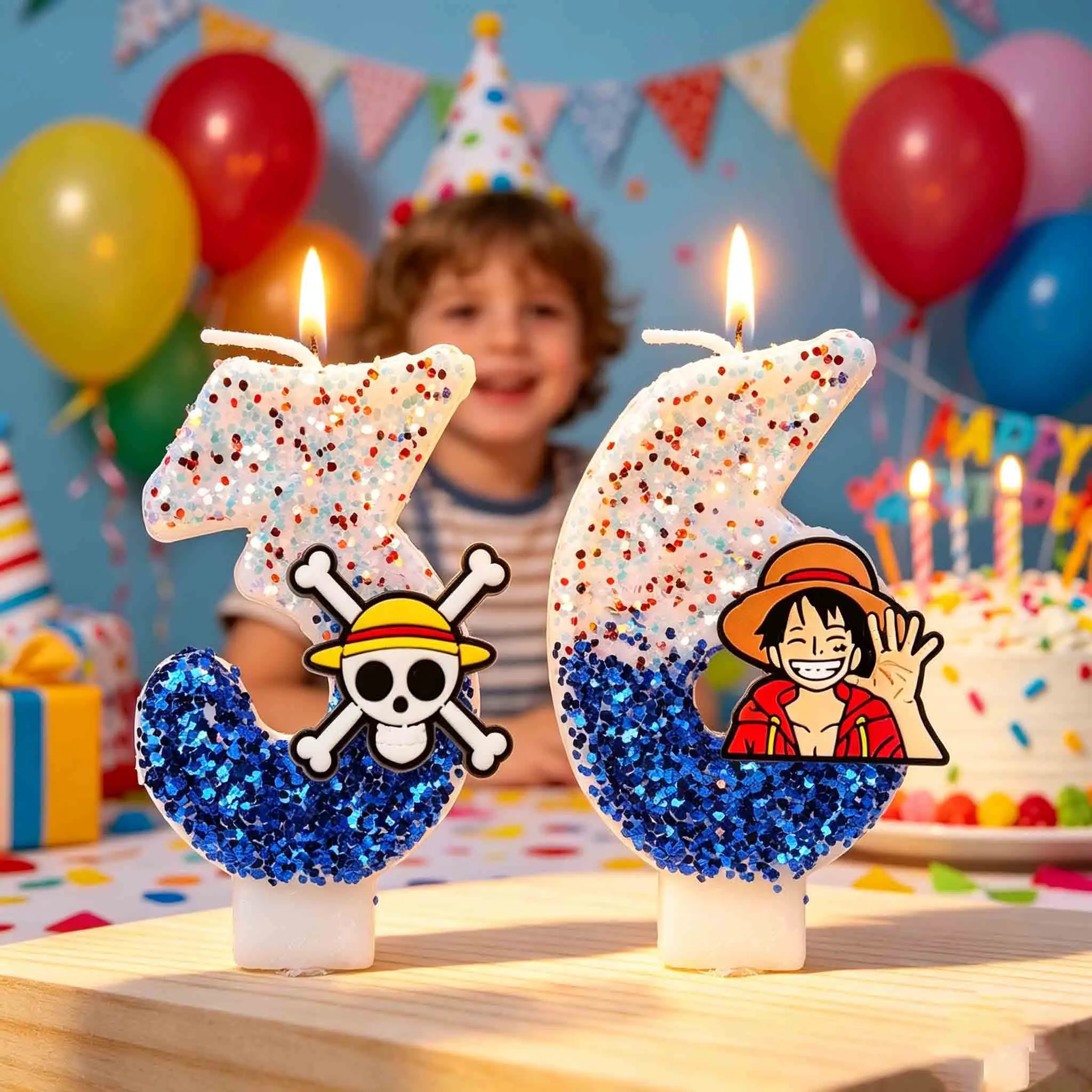 Anime One Piece Geburtstagstortenkerzen-Set Strohhut-Piraten Figurenkerzen Partyzubehör Babyparty Geburtstagsparty-Dekoration für Kinder