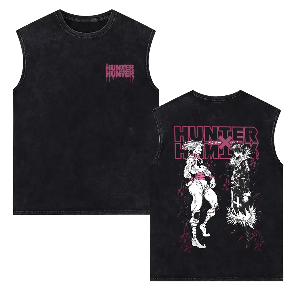 Anime Hunter X Hunter Vintage Washed Tank Tops Manga Hisoka Chrollo Lucilfer Sleeveless Vest T Shirt Men Casual Oversized Tshirt