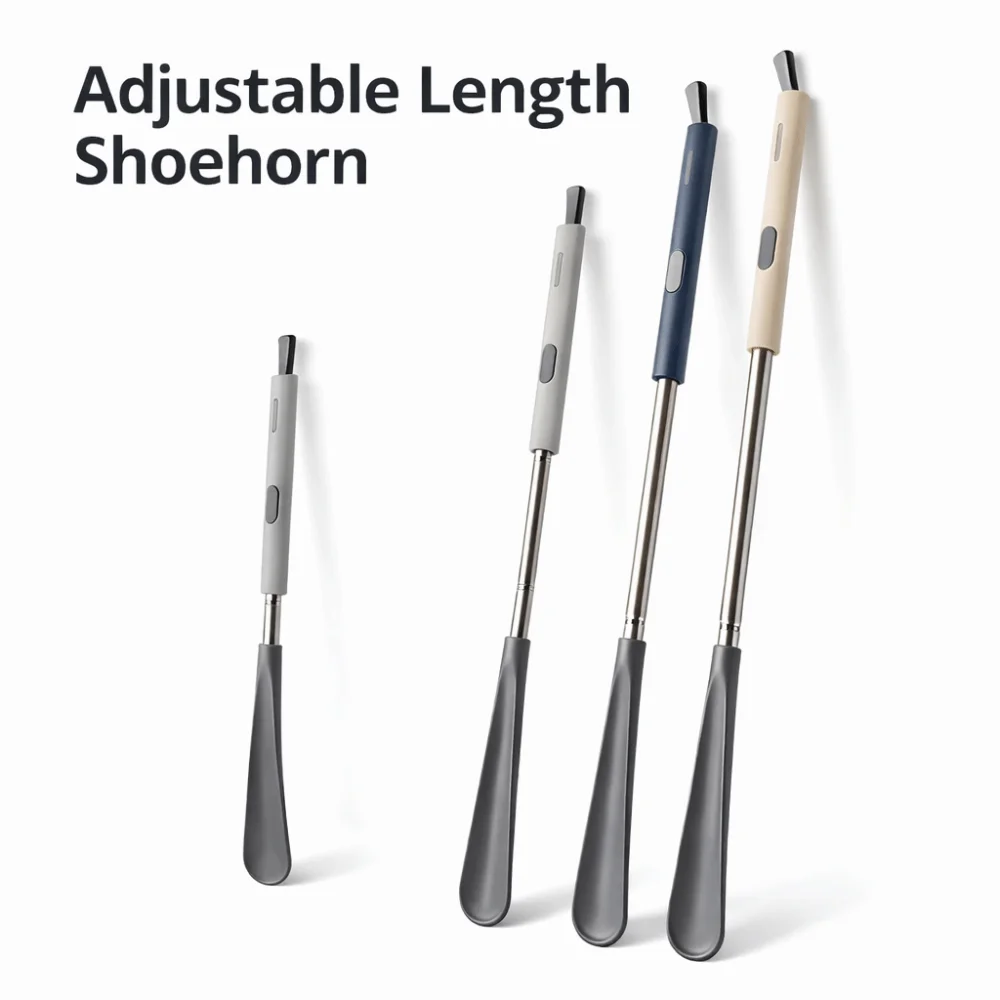 Portable Adjustable Length Long Shoehorn Hanging Useful Shoe Puller Stainless Steel Lazy Shoe Horn for Elderly, Pregnant Women