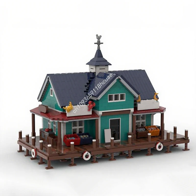 2914 elementów MOC Rynek Owoców Morza Turkusowy Modułowy Model Budynku Klocki Architektura Pomysł Zabawki do Składania Kreatywne Prezenty Świąteczne