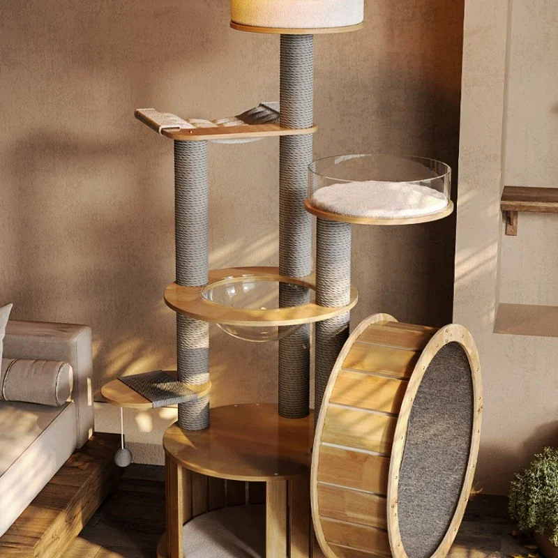 

Treadmill cat climbing frame combination all solid wood cat nest climbing home