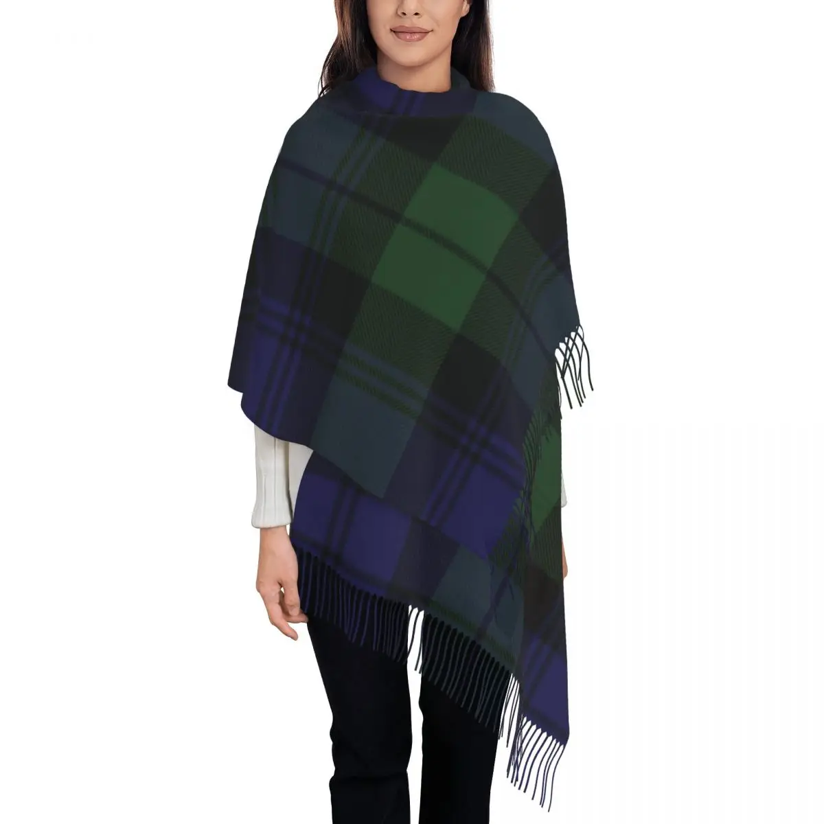 Black Watch Tartan Clock Green And Blue Tassel Scarf Women Winter Fall Warm Shawls Wraps Female Clans of Scotland Scarves