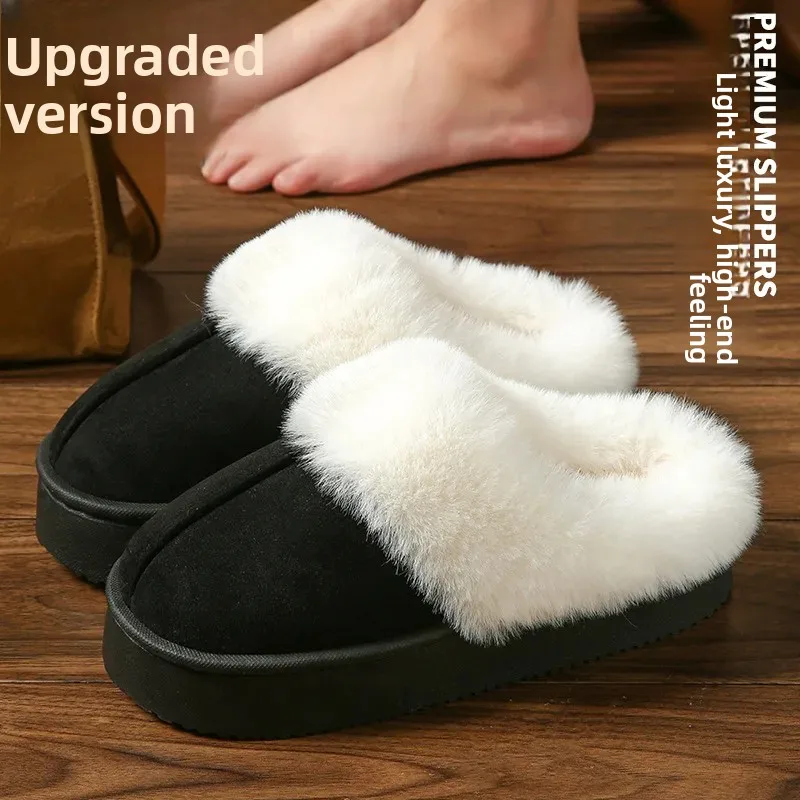 سميكة الصوف النعال المرأة شتاء دافئ داخلي المنزل استخدام المضادة للانزلاق نعال من القطن للأزواج ملابس خارجية المواد البلاستيكية