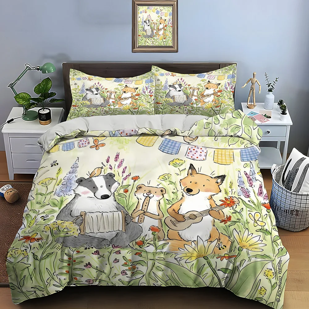 Forest animals band celebrating joy Bedding Set for Kids Luxury Gift 3pc Digital Print Comforter Set Soft Comfortable Breathable