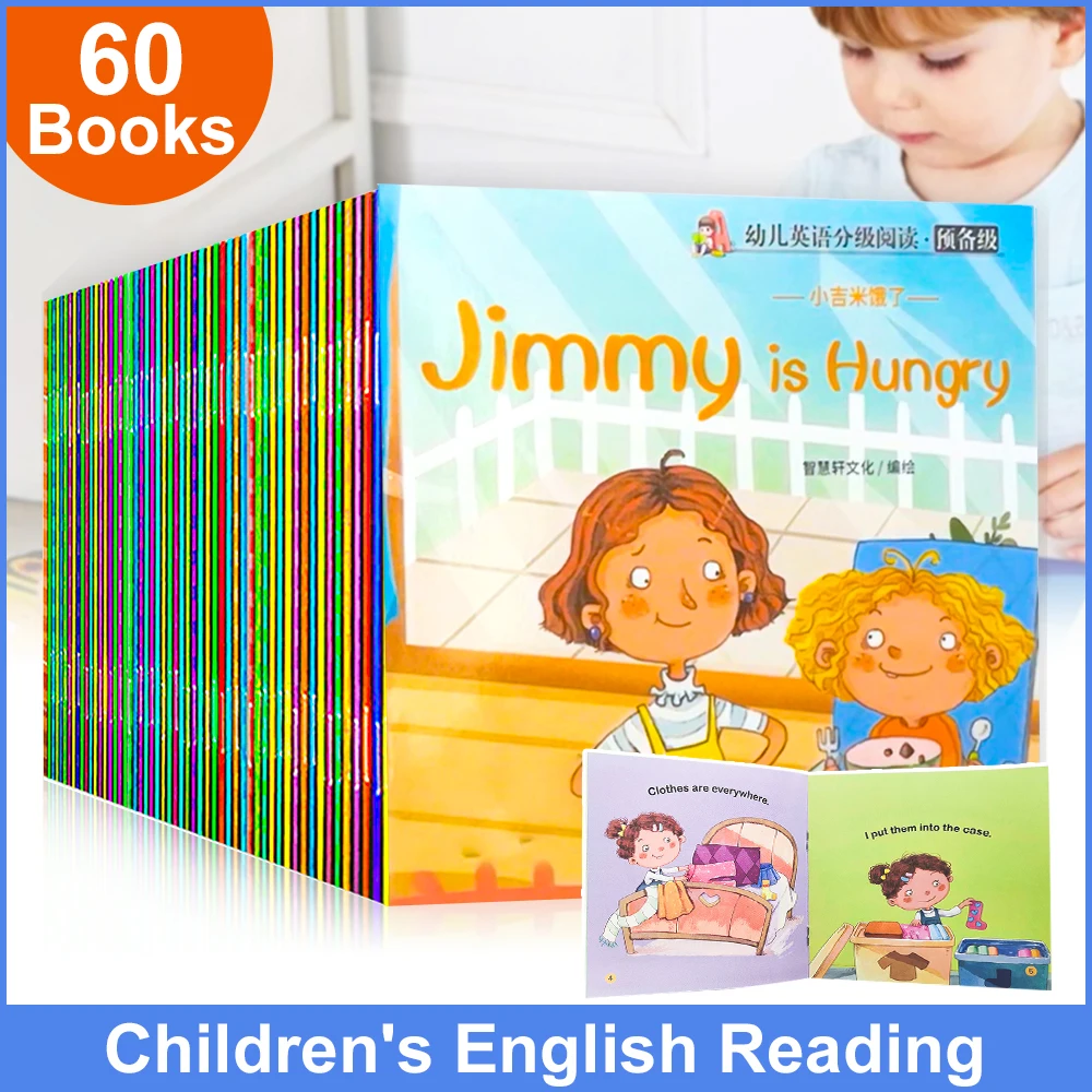 60 books/set Children's English word learning books Pocket book Baby kid English early education learning toy Video teaching