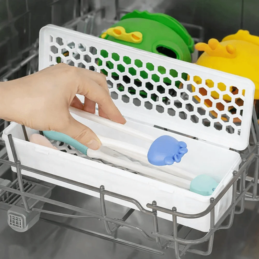 Hollow Out Dishwasher Tableware Cleaning Box Food Grade Plastic Tableware Storage Basket Space Saving Double-side Chopstick Cage