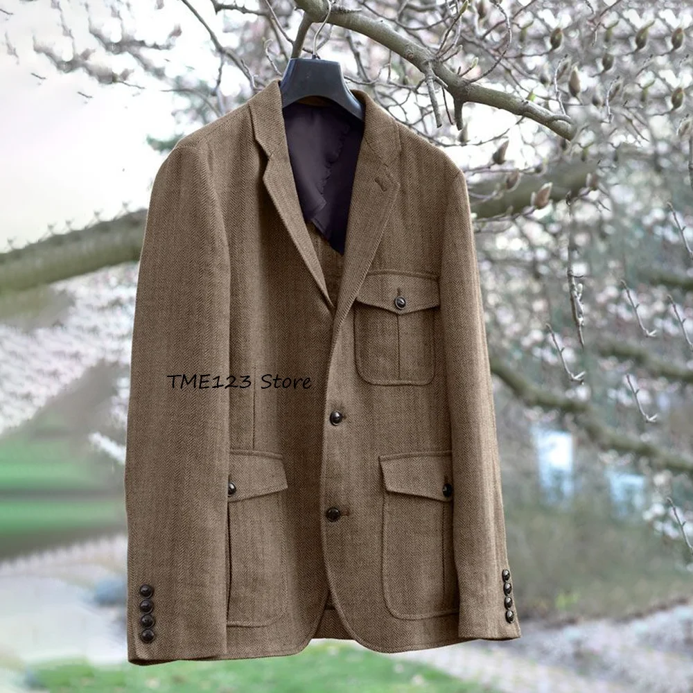 

Herringbone Fabric Luxury Men's Suits Two Buttons Fashion Suit Jackets New in Jackets for Man Business Casual. Slim Fit Blazer