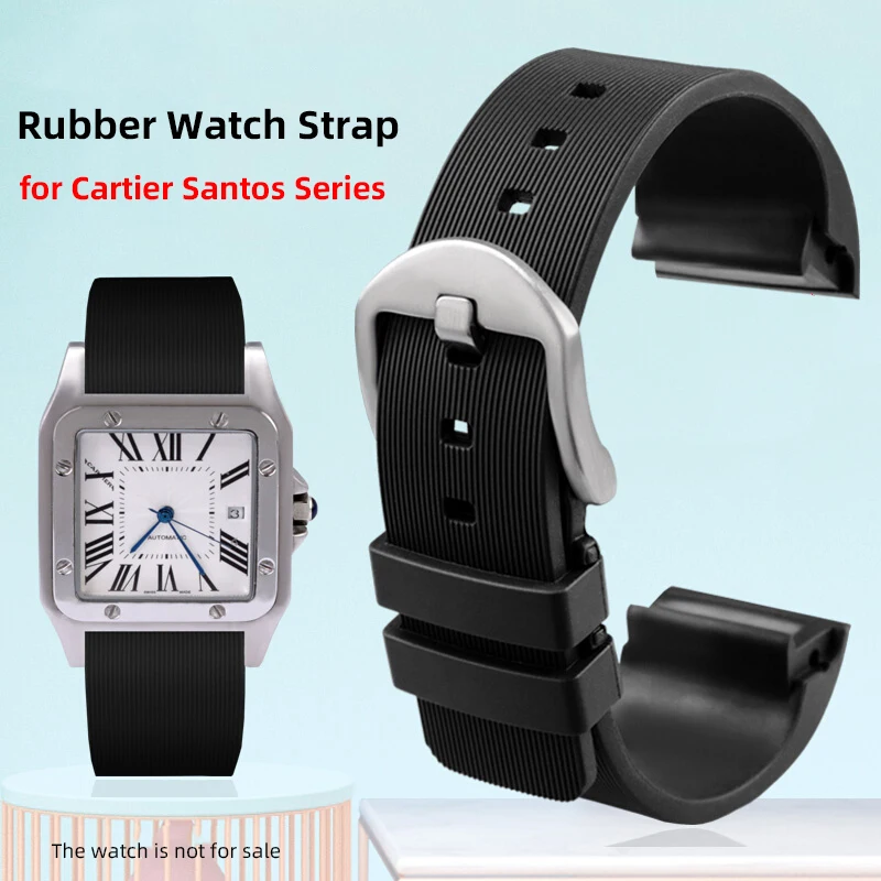 Correa de reloj de silicona suave para hombre y mujer, accesorios de correa de reloj de goma de silicona suave, resistente al agua, para Cartier Sandoz Santos serie 100, 20mm, 23mm