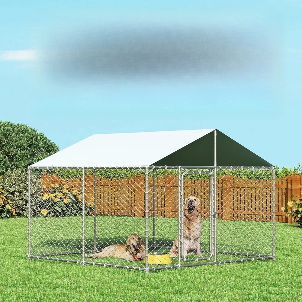 

7.8x7.8 FT Extra Large Outdoor Dog Kennel Outside,with Waterproof Cover and Security Lock, Galvanized Chain Link Dog Cage