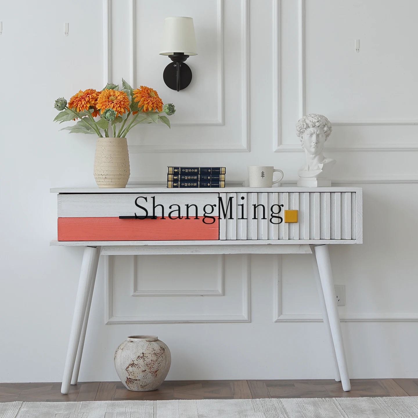 

CL house silent wind solid wood porch cabinet living room entrance hall cabinet table against the wall storage side cabinet