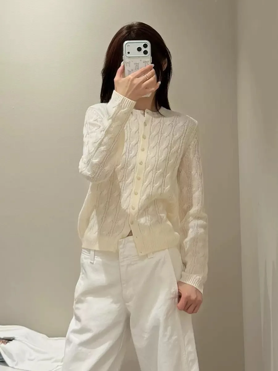 Standard Fit Wool Knitted T-Shirt Short Sleeve Long Sleeve Open Cardigan Autumn New Arrival Casual Comfortable Women's Top