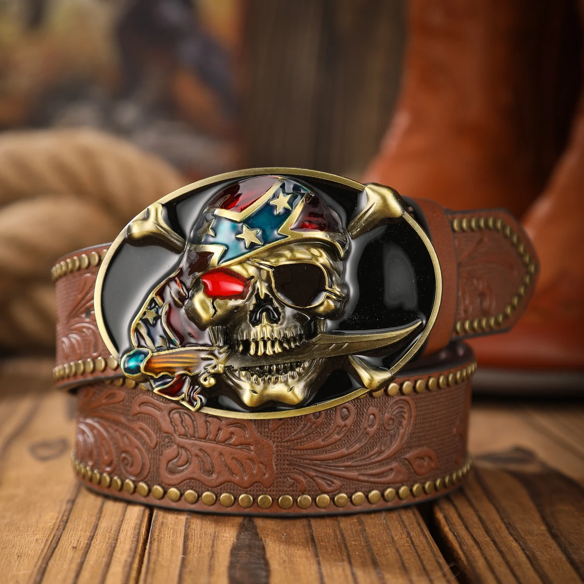 نمط الدنيم الغربي مادة البولي يوريثان تنقش حزام لوحة معدنية QQ رئيس الرجال والنساء من نفس الأظافر الترفيهية اليومية لكمة التوصيل #1