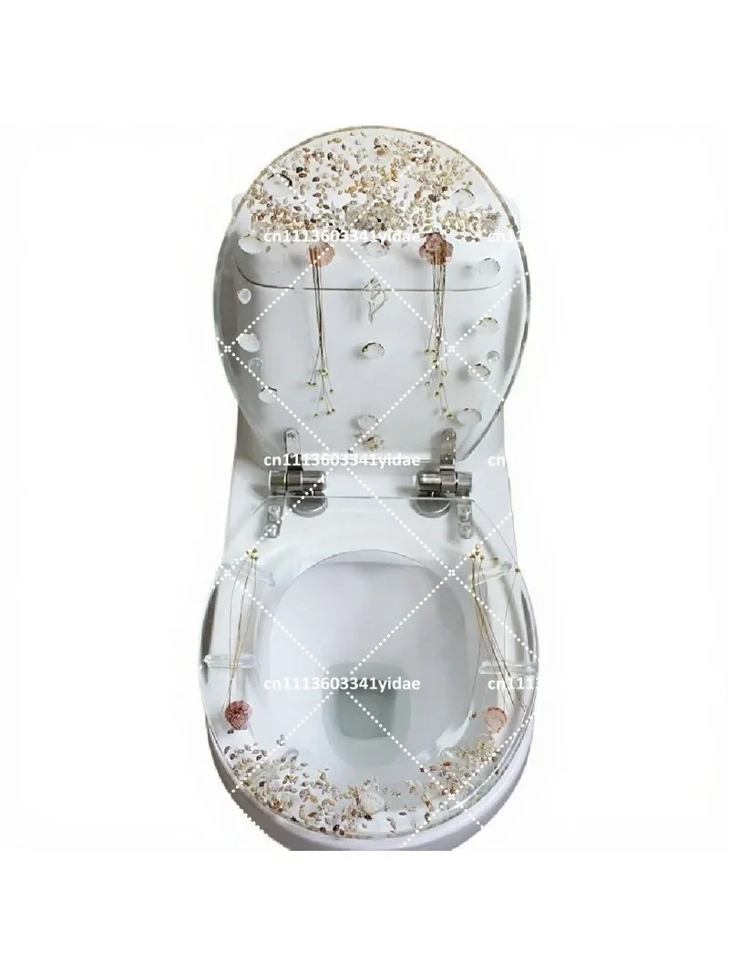 High-Grade Resin Stainless Steel Slow Close Toilet Seat Cover 47x38CM Thickened Mute Universal Design for Home Improvement